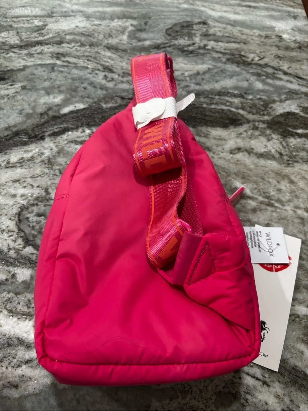 Wildfox Parachute Crossbody Zip Sling Belt Bag Handbag Purse Pink Puffy School